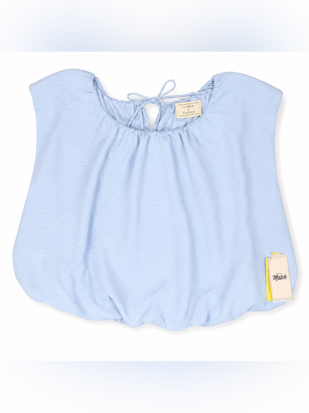 Flower & Feather Cropped Light Blue Peasant Blouse Size Large Boho